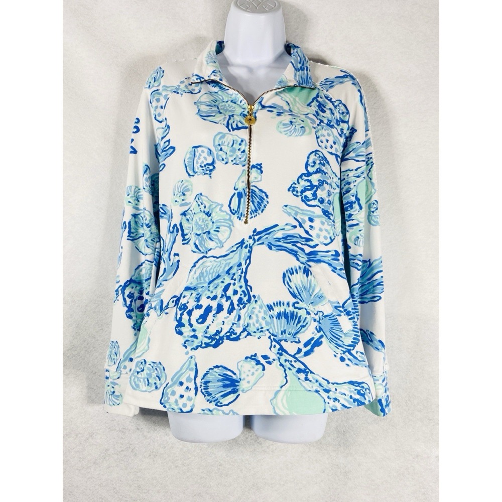 lilly pulitzer Skipper Popover Medium Blue White Barefoot Princess 1/2 Zip